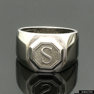 Jewelove™ Rings Men’s Band only Customised Alphabet / Initial Platinum Signet Ring for Men JL PT 1373