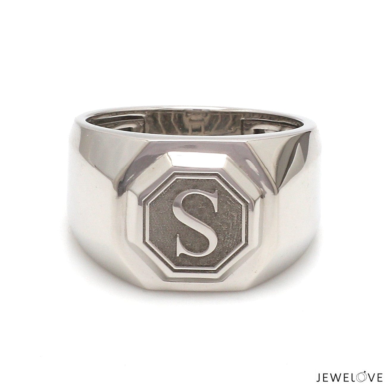 Jewelove™ Rings Men’s Band only Customised Alphabet / Initial Platinum Signet Ring for Men JL PT 1373