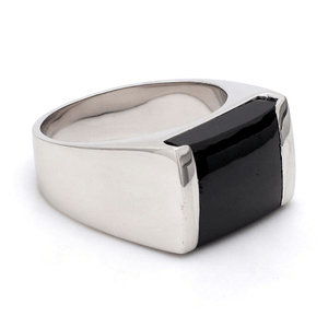 Jewelove™ Rings Men's Band only Customised Platinum Ring with Black Stone