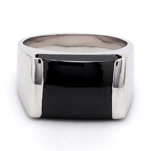 Jewelove™ Rings Men's Band only Customised Platinum Ring with Black Stone