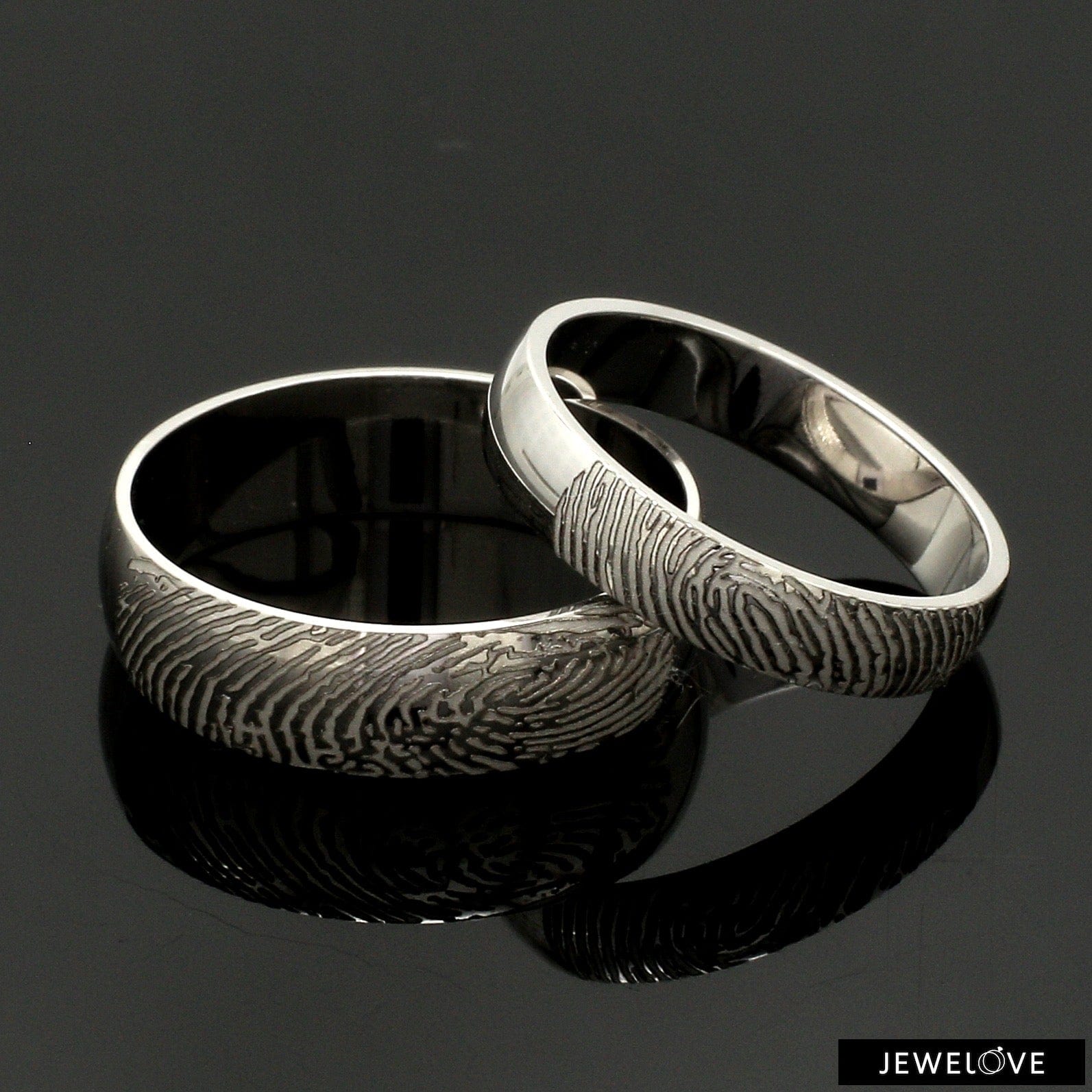 Jewelove™ Rings Customized 6mm, 4mm Fingerprint Engraved Platinum Rings for Couples