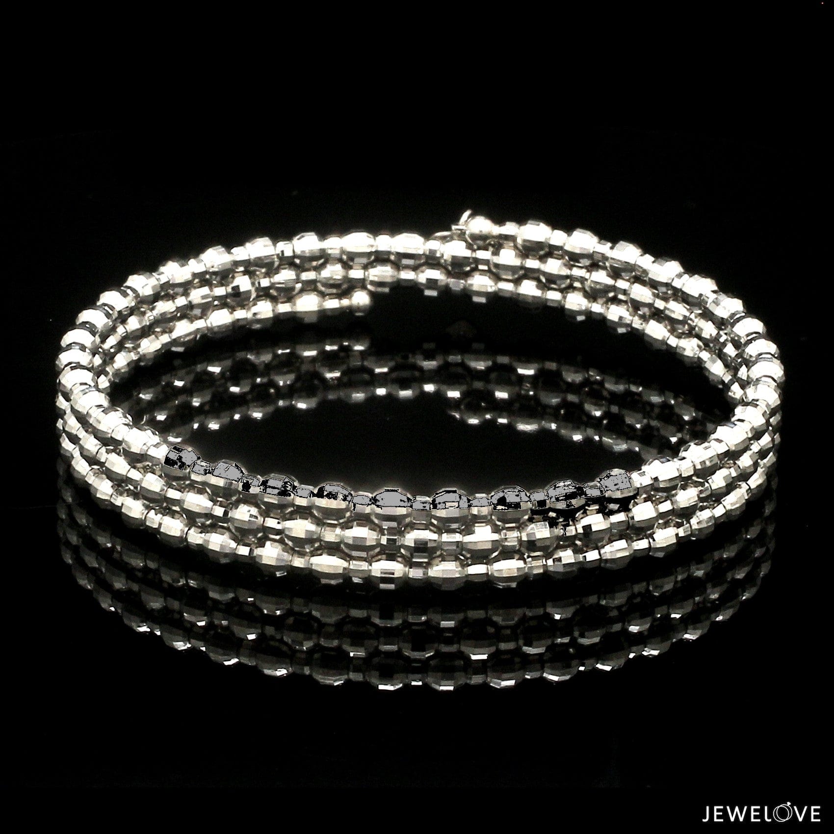 Jewelove™ Bangles & Bracelets Dazzling Shiny 3-row Japanese Platinum Bracelet for Women with Diamond Cut Balls JL PTB 721