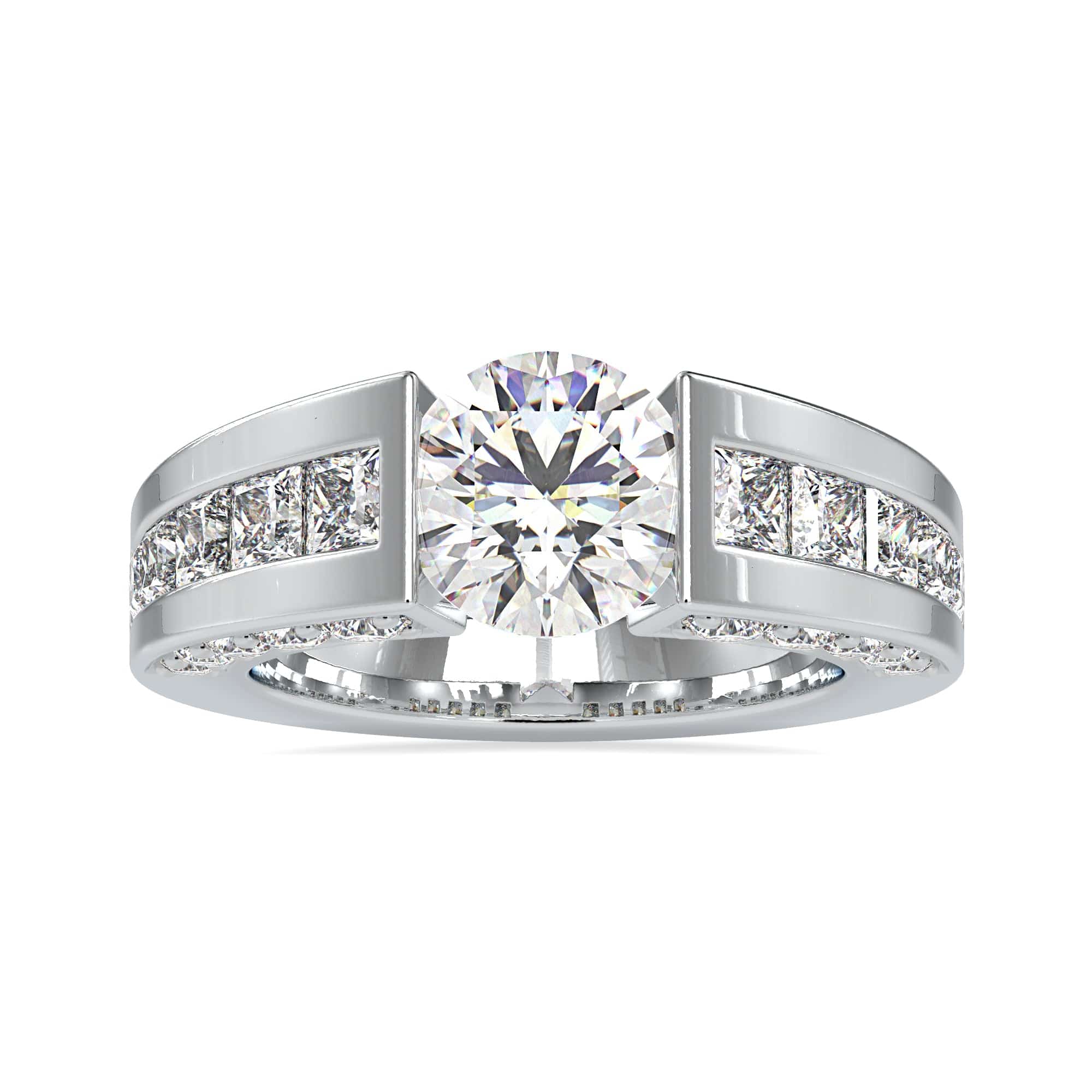 Kite Design 3 Stone Bezel Set Princess Cut Engagement Ring In 14K Yellow  Gold | Fascinating Diamonds