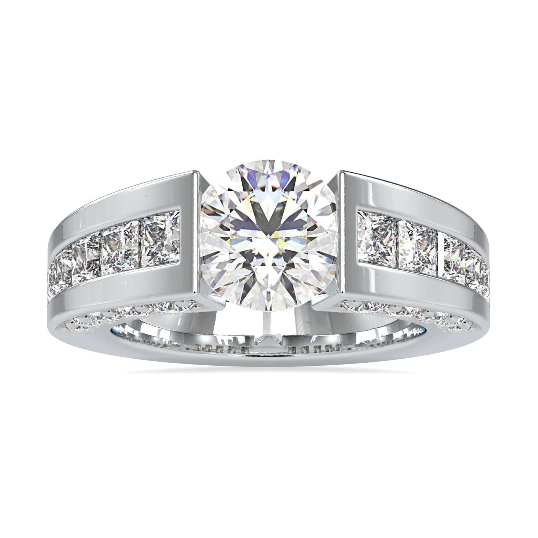 Jewelove™ Rings VS J / Women's Band only Designer 1-Carat Solitaire with Princess Cut & Round Brilliant Cut Diamond Ring JL PT 0109