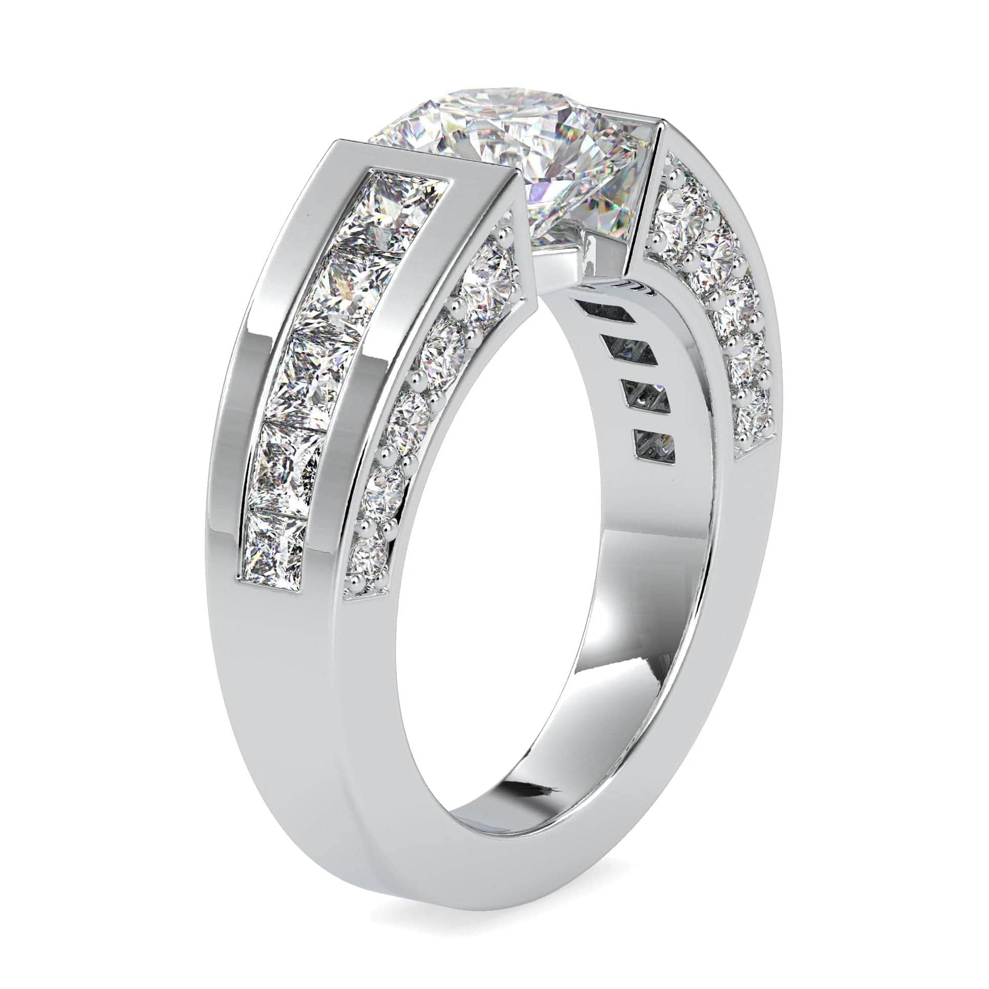 Jewelove™ Rings VS J / Women's Band only Designer 1-Carat Solitaire with Princess Cut & Round Brilliant Cut Diamond Ring JL PT 0109