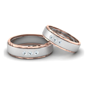 Jewelove™ Rings Designer 3 Diamond Platinum Couple Rings with Rose Gold Base JL PT 653