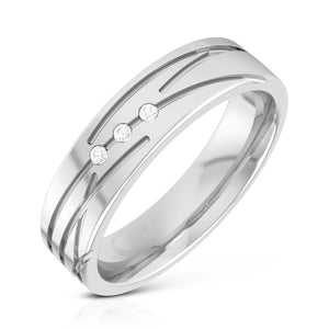 Jewelove™ Rings Men's Band only / SI IJ Designer 3 Diamond Platinum Love Bands JL PT R-8007