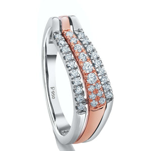 Jewelove™ Rings SI IJ / Women's Band Only Designer 3 Row Platinum, Rose Gold & Diamond Ring for Women JL PT 990