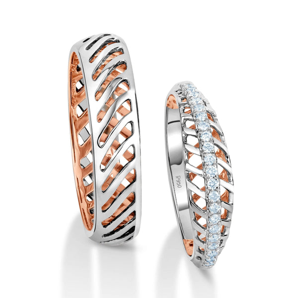 Jewelove™ Rings Designer Diamonds Platinum Love Bands with Rose Gold JL PT 1070