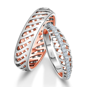 Jewelove™ Rings Designer Diamonds Platinum Love Bands with Rose Gold JL PT 1070