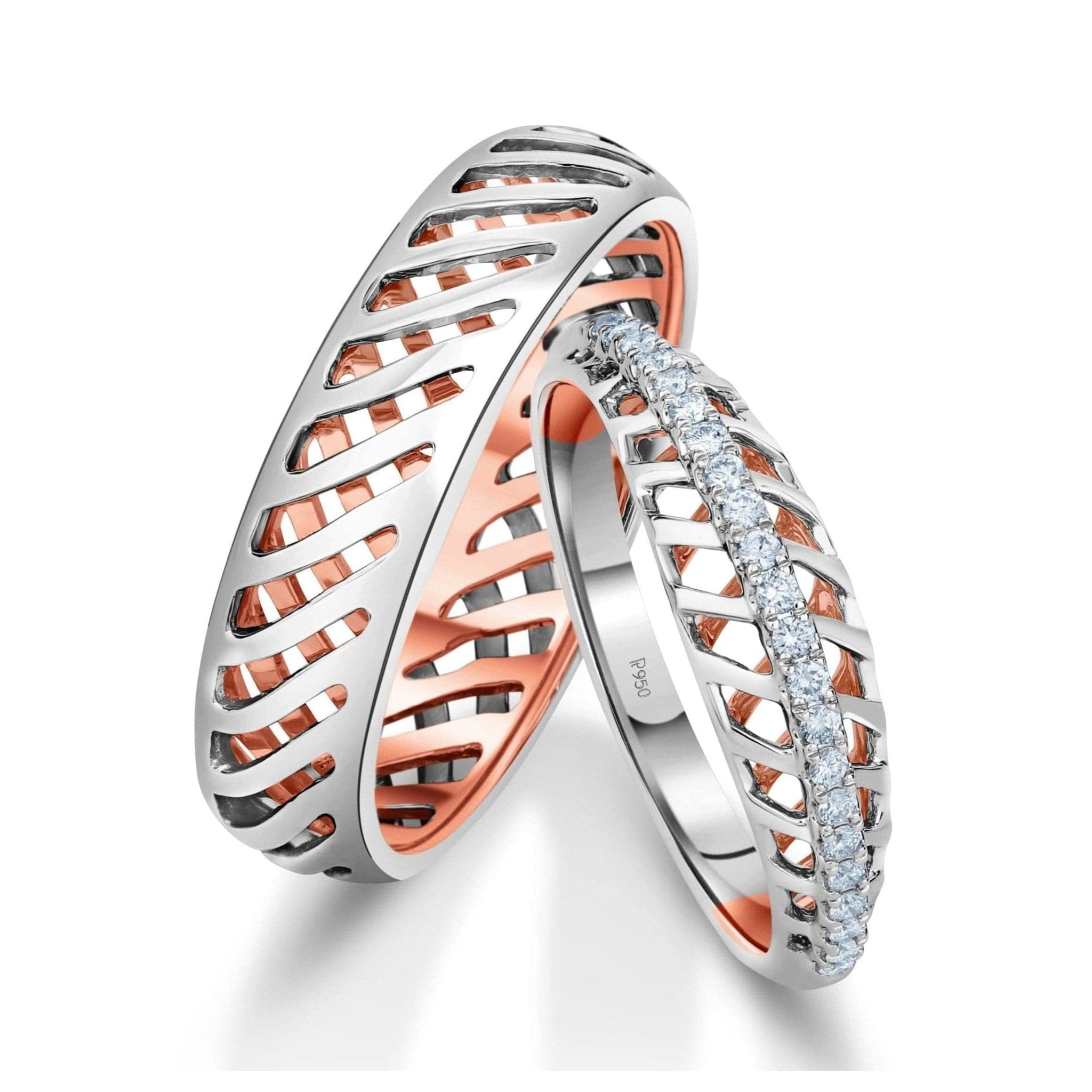 Jewelove™ Rings Both / SI IJ Designer Diamonds Platinum Love Bands with Rose Gold JL PT 1070