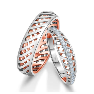 Jewelove™ Rings Both / SI IJ Designer Diamonds Platinum Love Bands with Rose Gold JL PT 1070