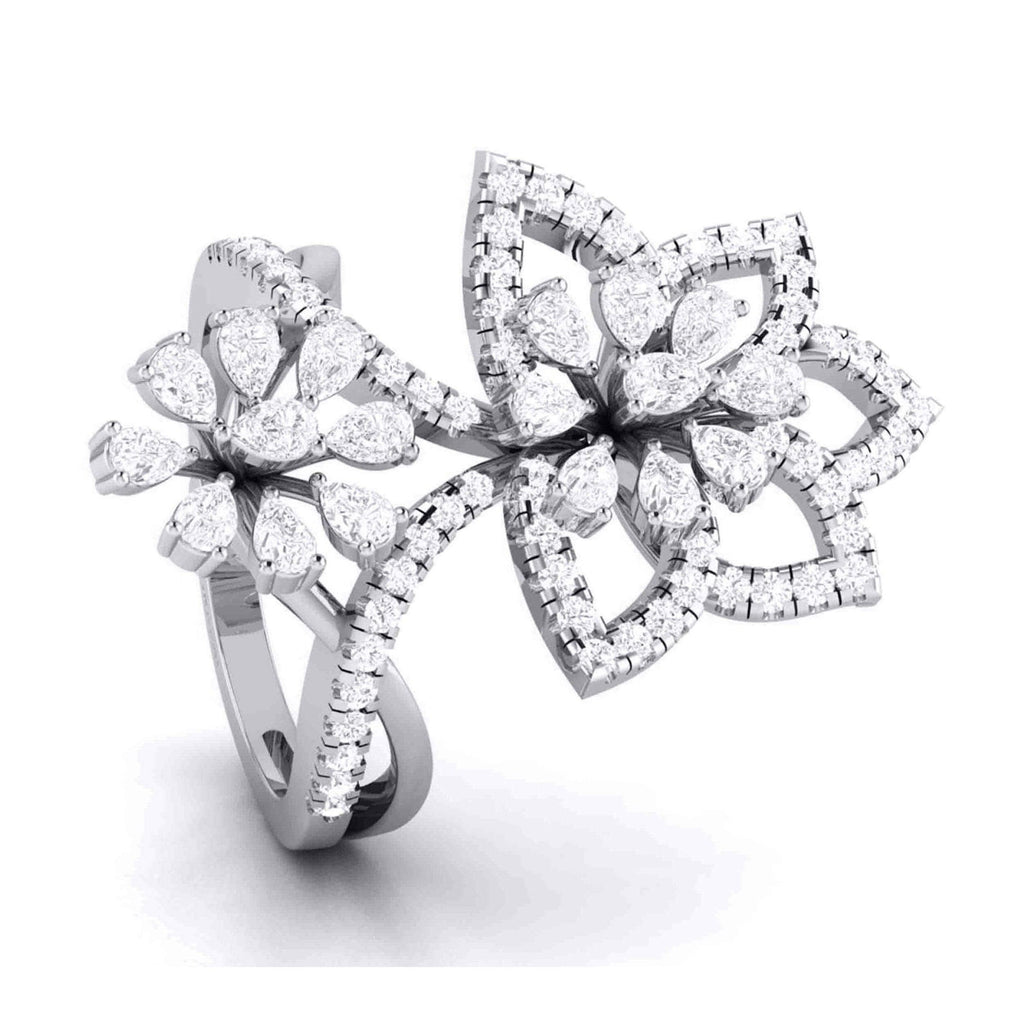 Jewelove™ Rings Designer Flower Diamond Cocktail Ring in platinum for Women JL PT R-010