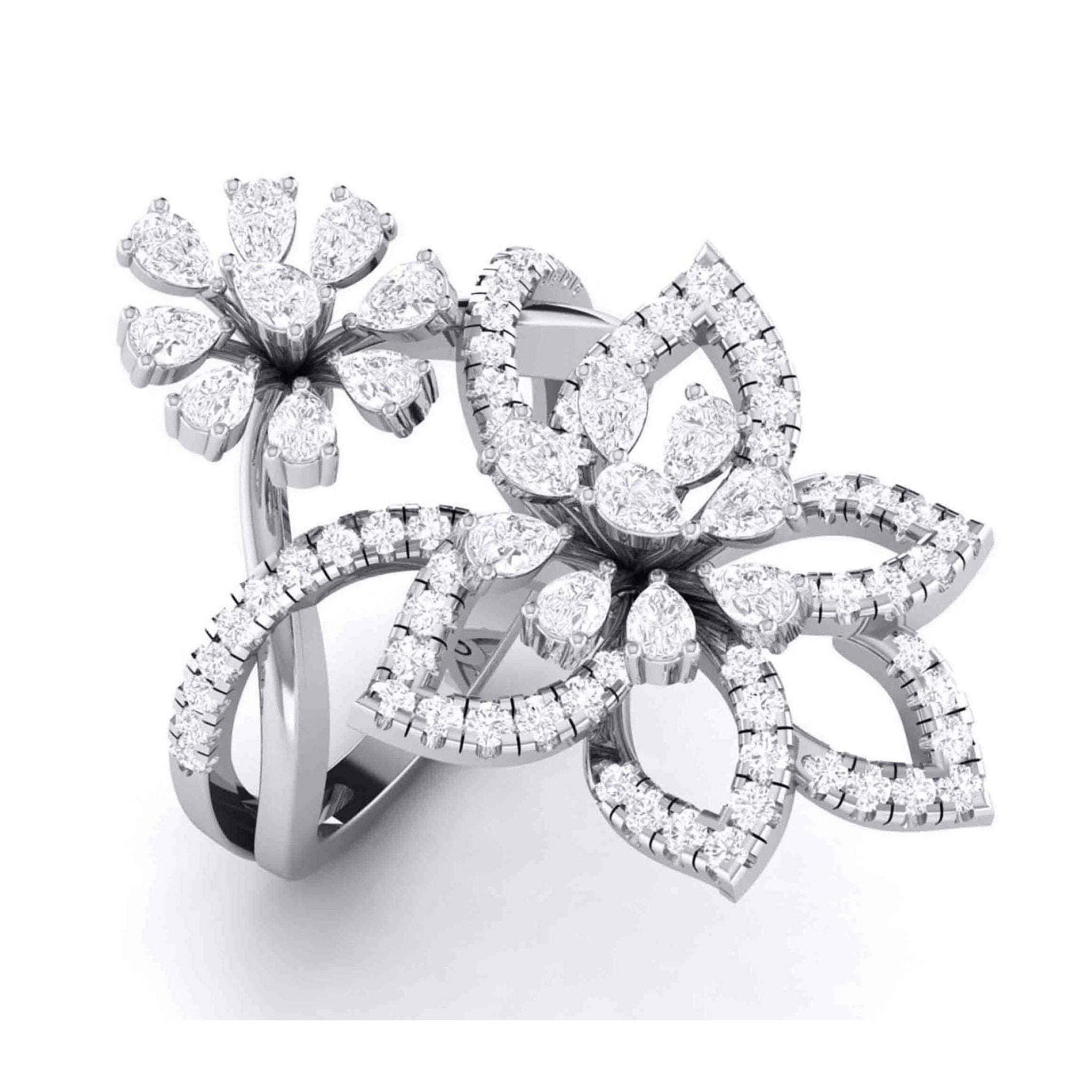 Jewelove™ Rings Designer Flower Diamond Cocktail Ring in platinum for Women JL PT R-010