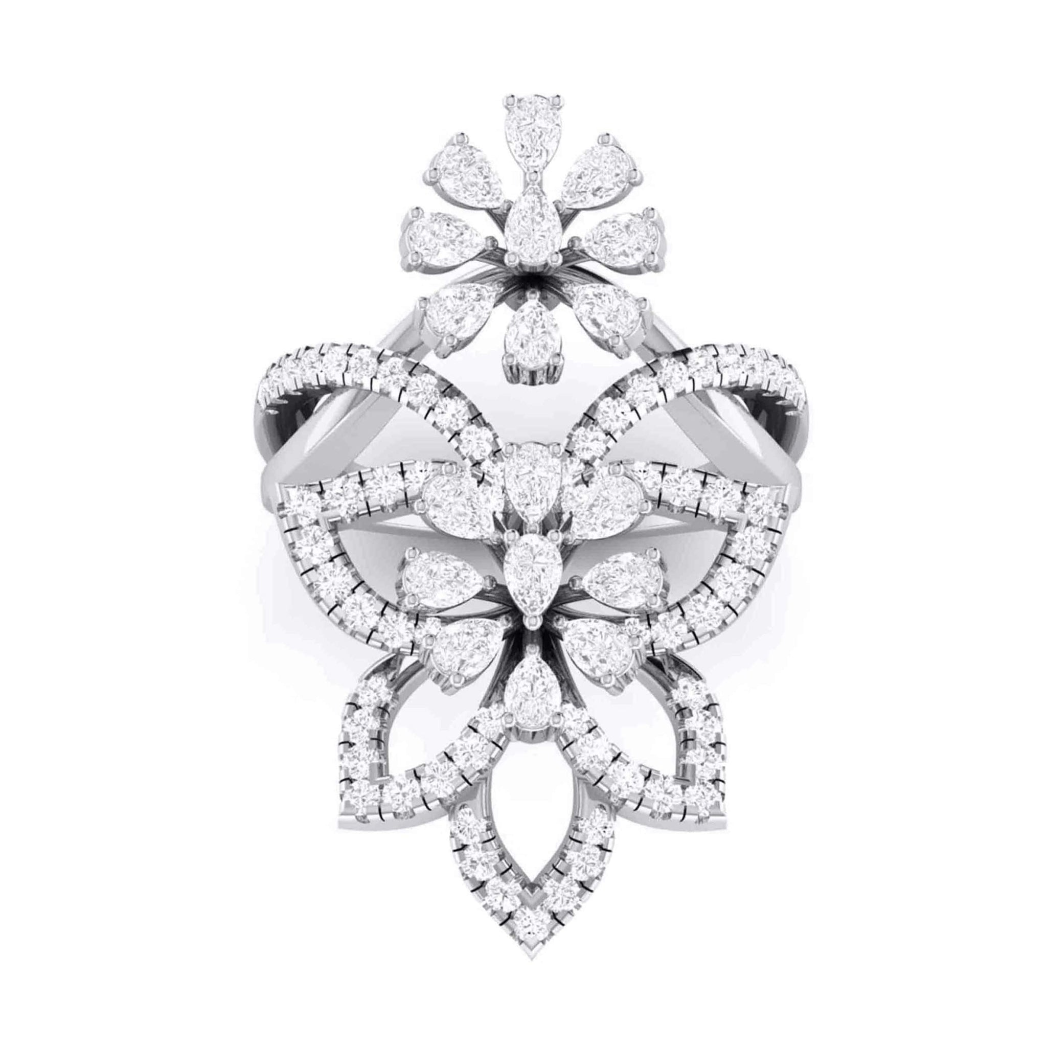 Jewelove™ Rings Designer Flower Diamond Cocktail Ring in platinum for Women JL PT R-010