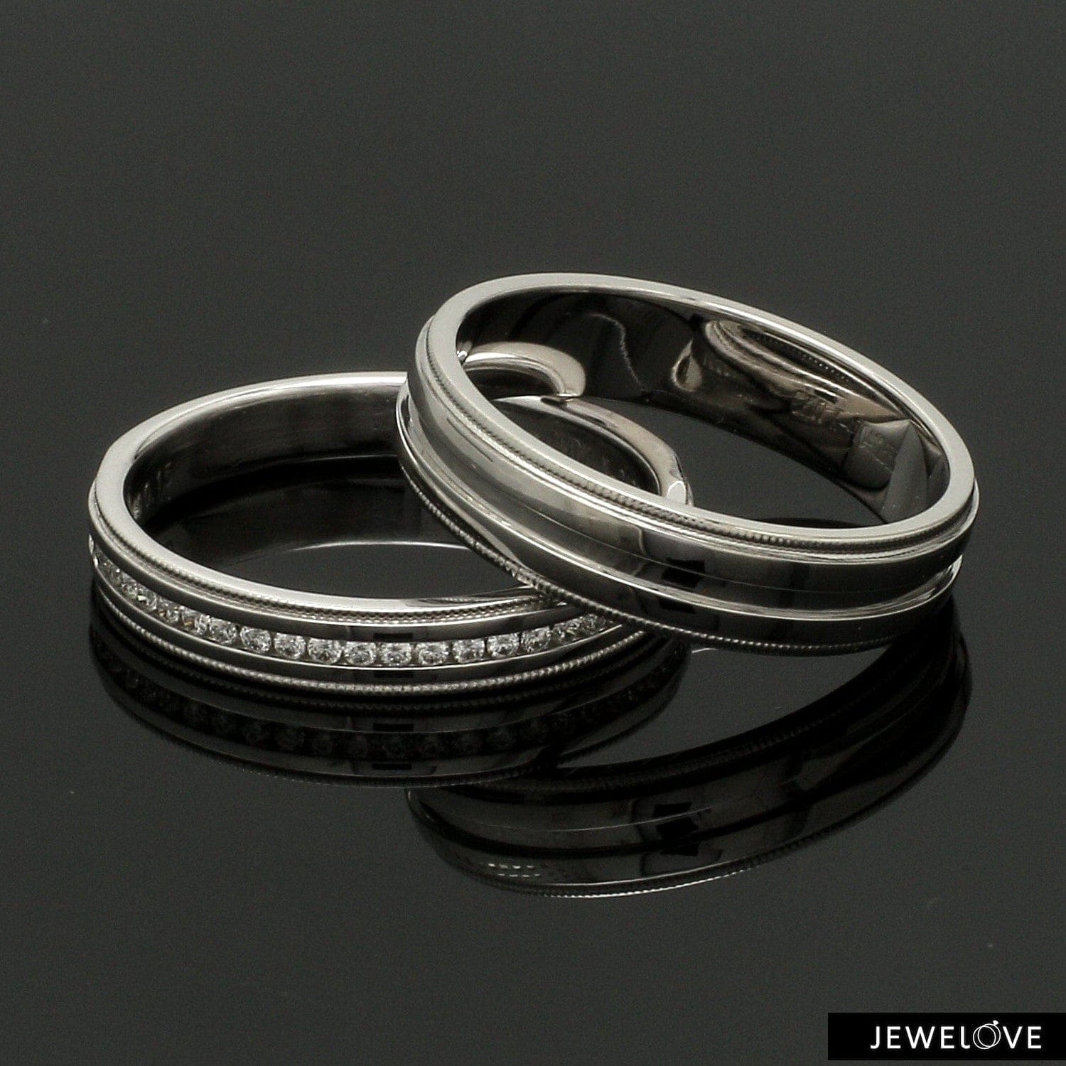 Jewelove™ Rings Designer Half Eternity & Plain Platinum Couple Rings JL PT 524