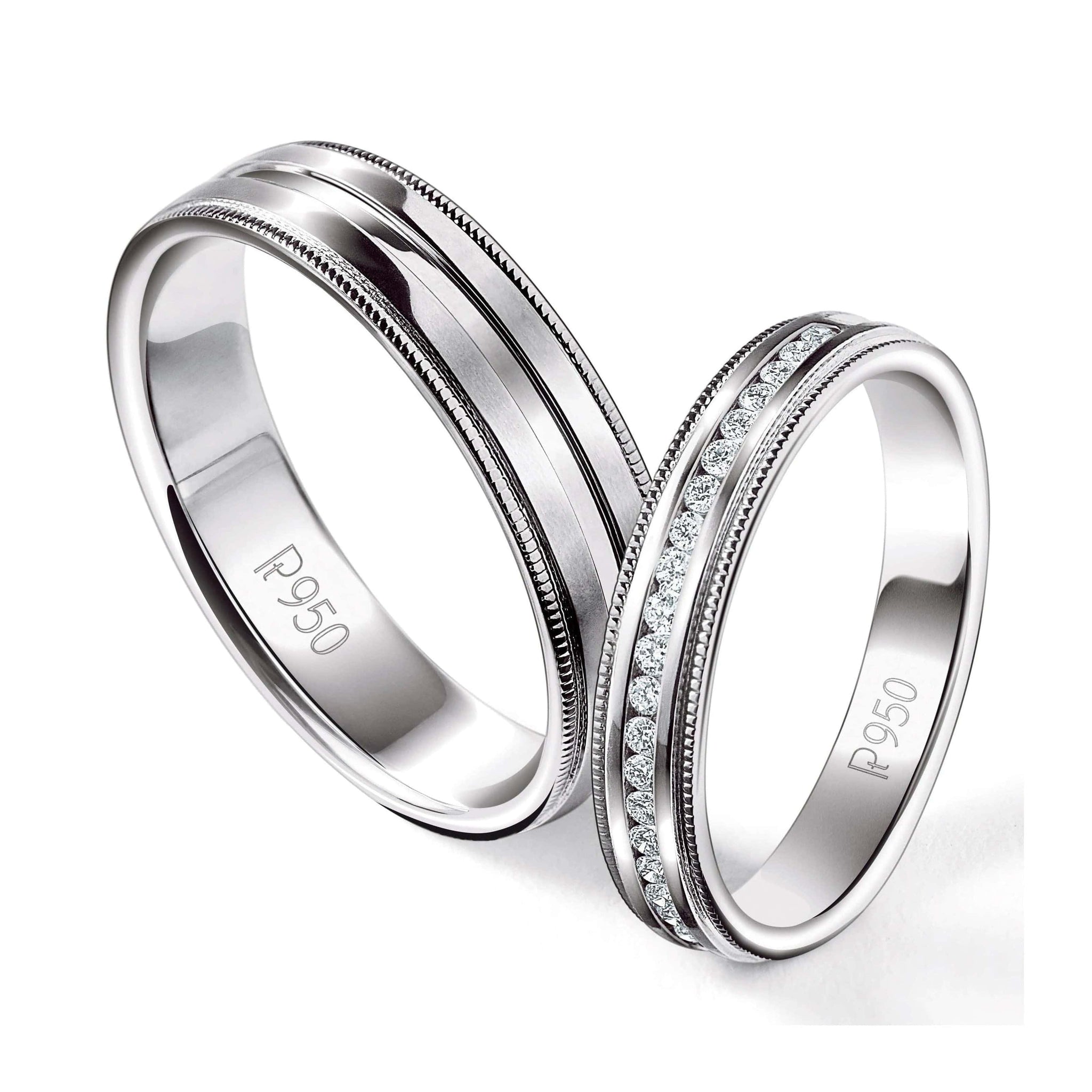 Jewelove™ Rings Designer Half Eternity & Plain Platinum Couple Rings JL PT 524