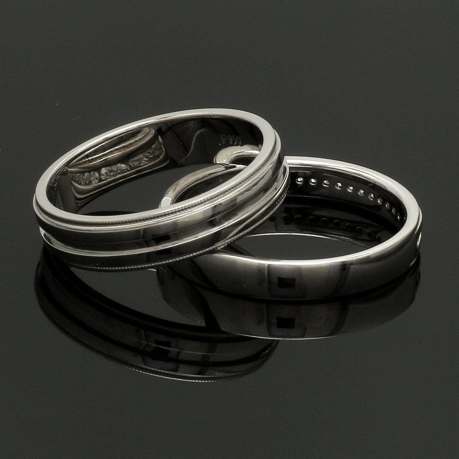 Jewelove™ Rings Designer Half Eternity & Plain Platinum Couple Rings JL PT 524