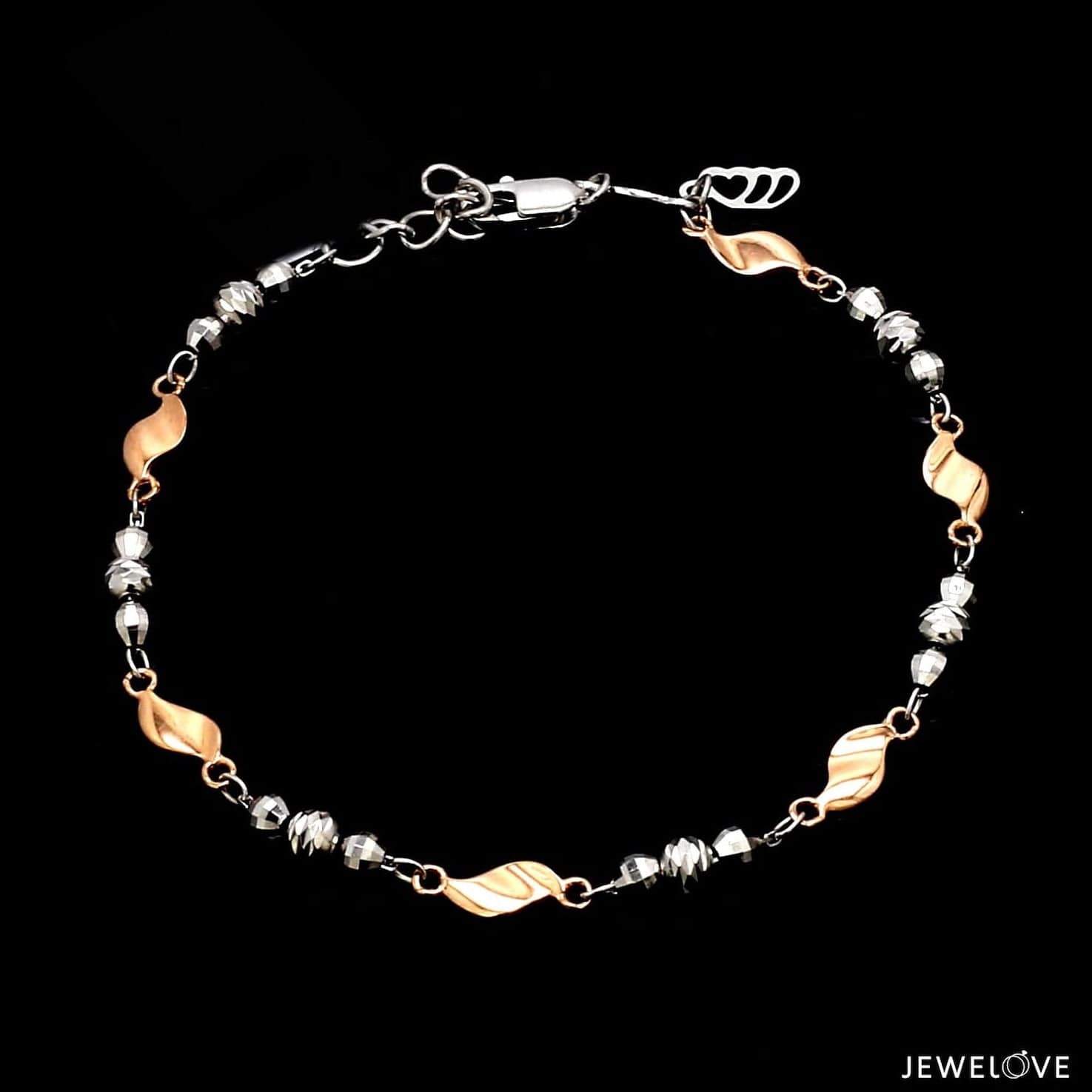 Jewelove™ Bangles & Bracelets Designer Japanese Platinum & Rose Gold Bracelet with Diamond Cut Balls JL PTB 1214