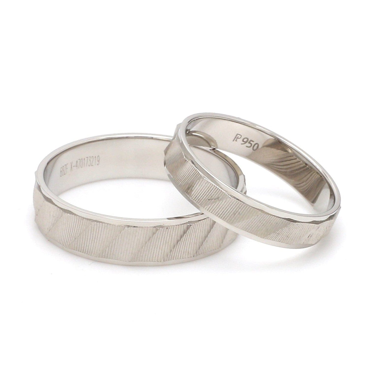 Jewelove™ Rings Both Designer Plain Platinum Love Bands with Unique Slanting Texture JL PT 1108