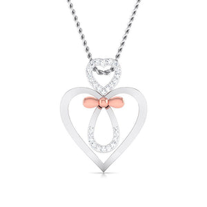 Jewelove™ Pendants SI GH Designer Platinum and Rose Gold Double Heart Bow Pendant with Diamonds JL PT P 8082