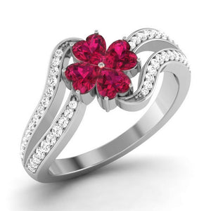 Jewelove™ Rings Designer Platinum Hear Ruby Diamond Ring for Women JL PT R8190