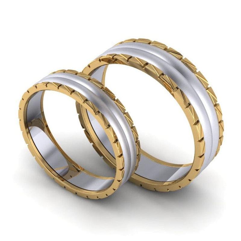 Jewelove™ Rings Designer Platinum Love Bands with a Yellow Gold Edge JL PT 642