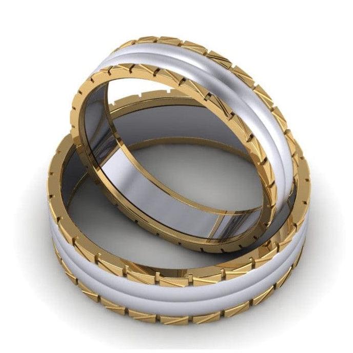 Jewelove™ Rings Designer Platinum Love Bands with a Yellow Gold Edge JL PT 642