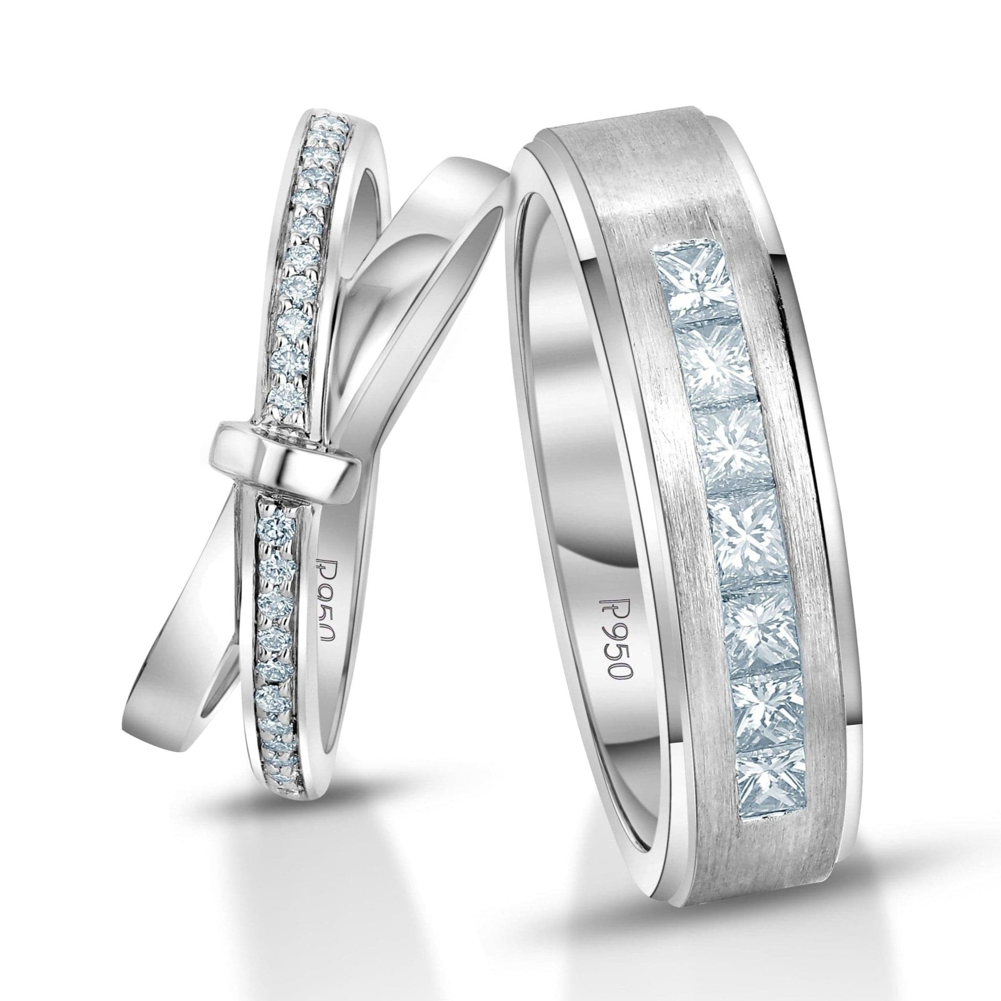 Jewelove™ Rings Designer Platinum Love Bands with Diamond JL PT 1067