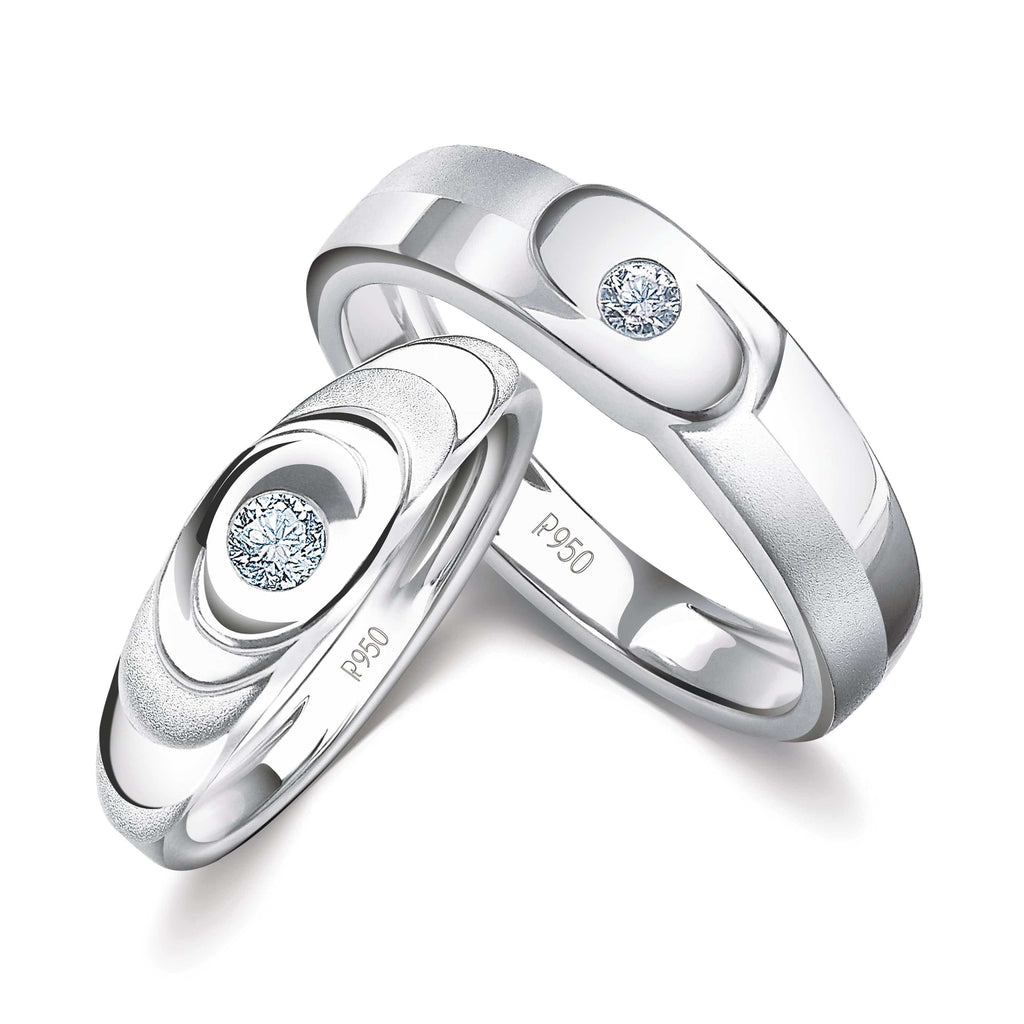 Jewelove™ Rings Designer Platinum Love Bands with Single Diamonds JL PT 926