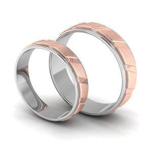 Jewelove™ Rings Designer Platinum & Rose Gold Couple Rings with Slanting Grooves JL PT 639