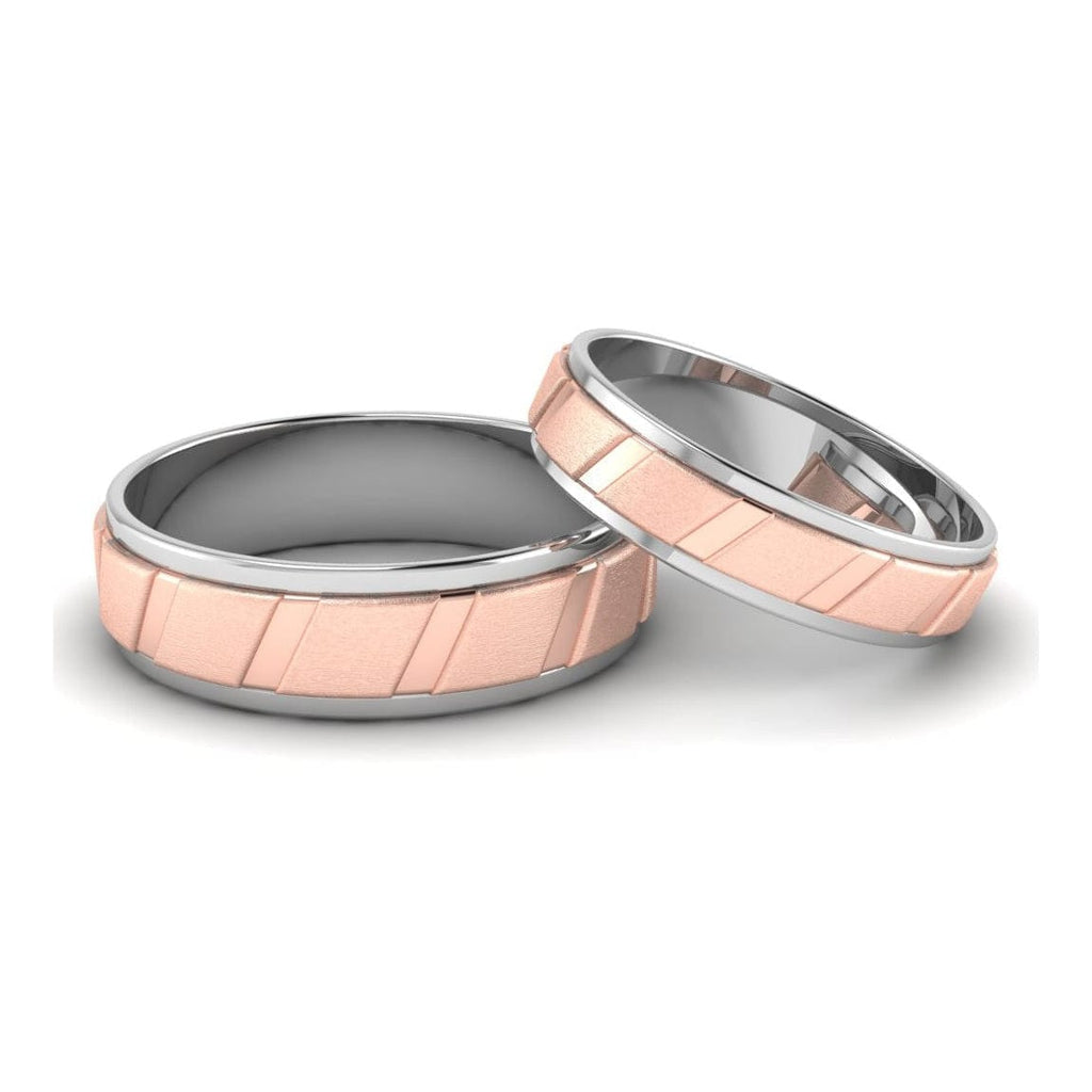 Jewelove™ Rings Designer Platinum & Rose Gold Couple Rings with Slanting Grooves JL PT 639