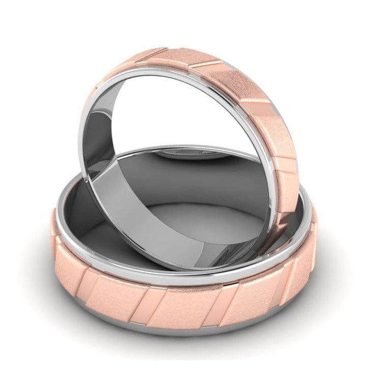 Jewelove™ Rings Designer Platinum & Rose Gold Couple Rings with Slanting Grooves JL PT 639