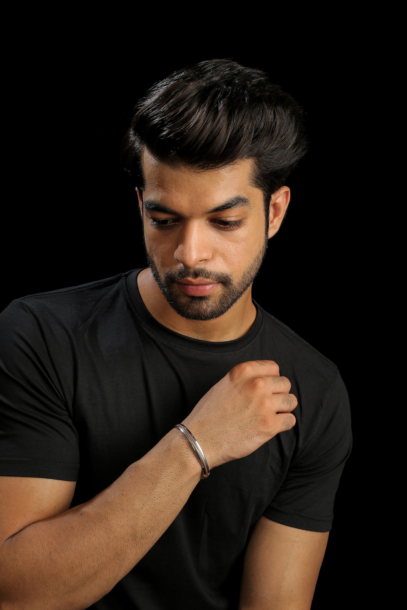 Jewelove™ Bangles & Bracelets Designer Platinum & Rose Gold Open Kada Cuff Bracelet for Men JL PTB 1081