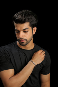 Jewelove™ Bangles & Bracelets Designer Platinum & Rose Gold Open Kada Cuff Bracelet for Men JL PTB 1081