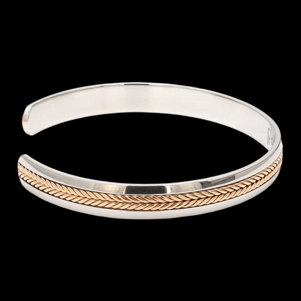 Jewelove™ Bangles & Bracelets Designer Platinum & Rose Gold Open Kada Cuff Bracelet for Men JL PTB 1081