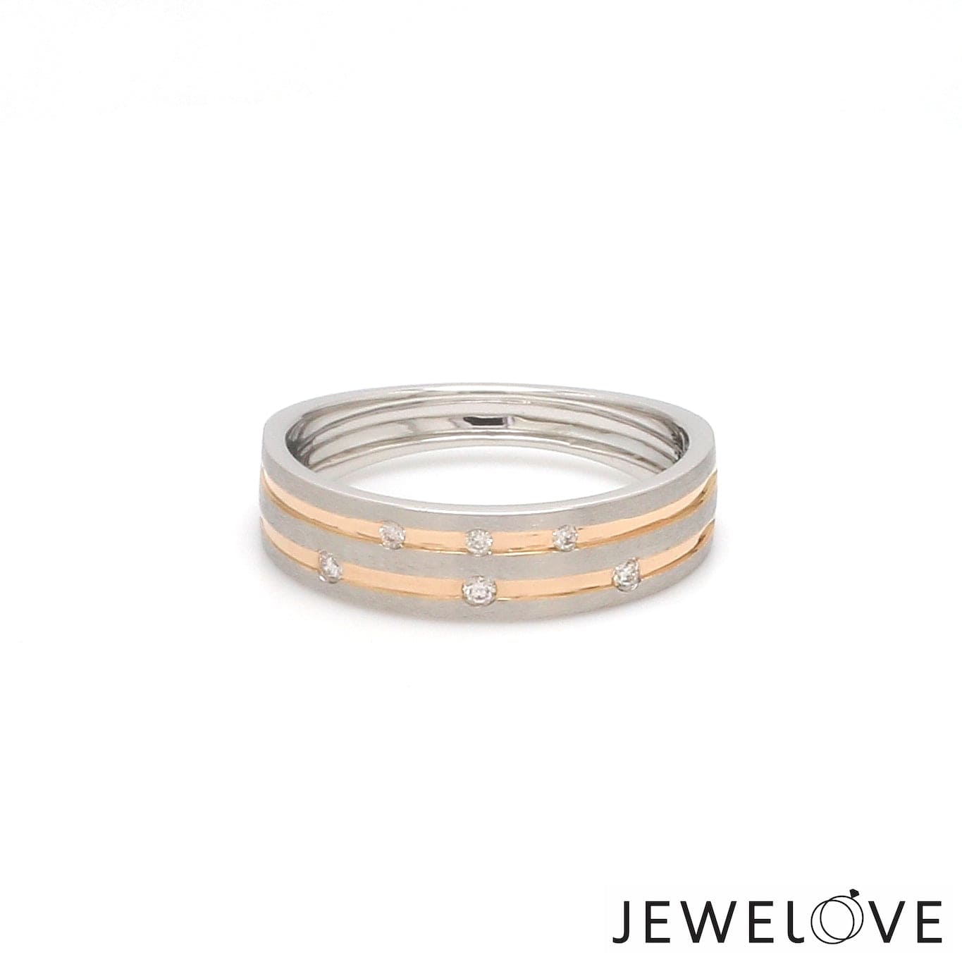 Jewelove™ Rings Designer Platinum Rose Gold Ring with Grooves & Diamonds for Women JL PT 570-A