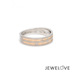 Jewelove™ Rings Designer Platinum Rose Gold Ring with Grooves & Diamonds for Women JL PT 570-A