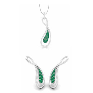 Jewelove™ Pendants & Earrings Designer Platinum Set with Diamond & Emerald for Women JL PT PE NL8523-E