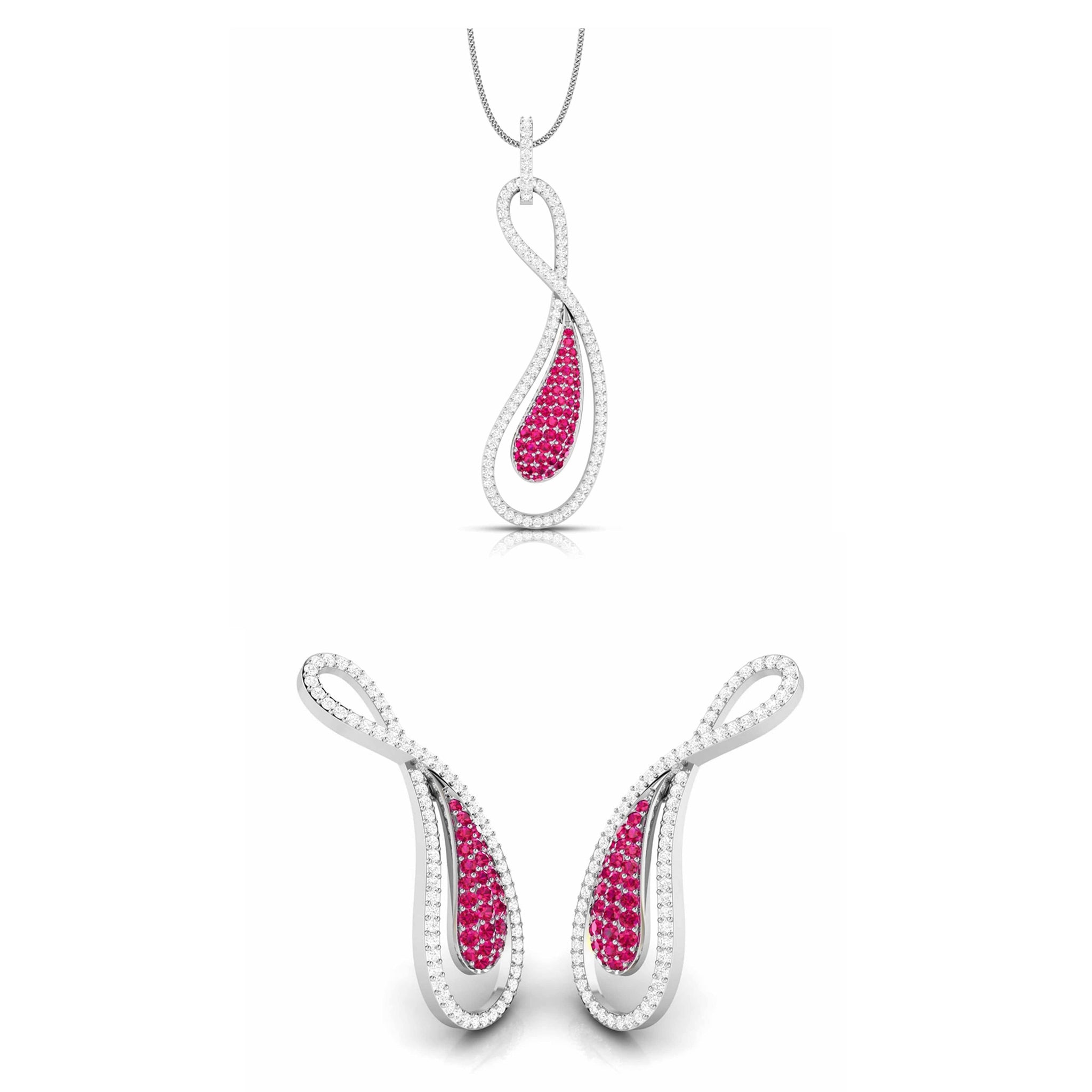 Jewelove™ Pendants & Earrings Designer Platinum Set with Diamond & Ruby for Women JL PT PE NL8523-R