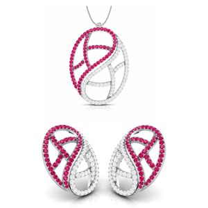 Jewelove™ Pendants & Earrings Pendant Set Designer Platinum Set with Diamond & Ruby for Women JL PT PE NL8526-R