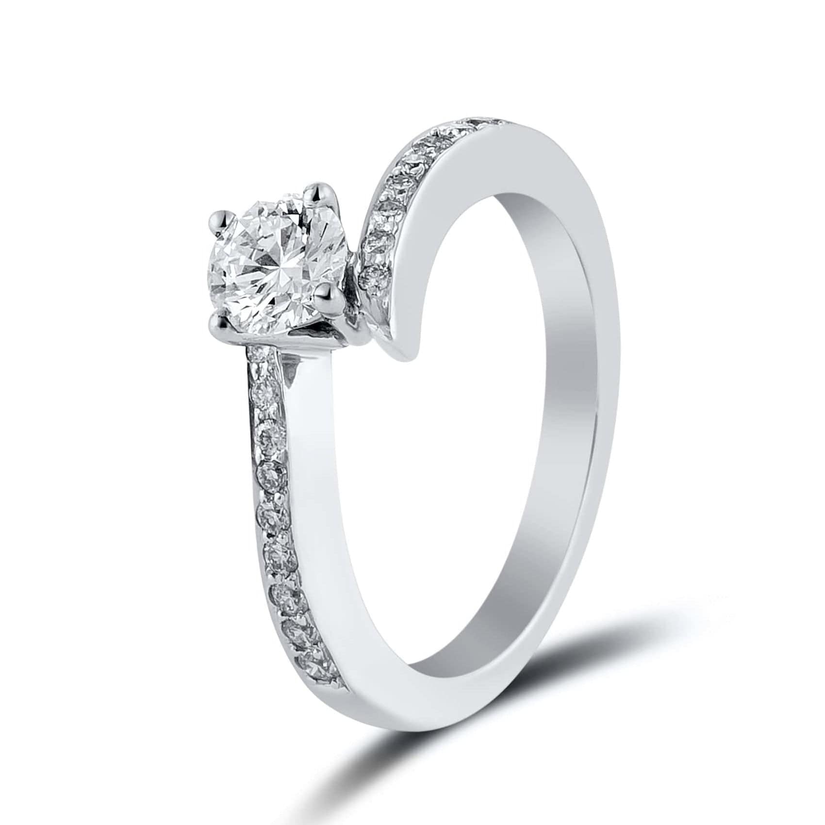 Jewelove™ Rings Designer Platinum Solitaire Engagement Ring with Curvy Shank with Diamonds JL PT 562