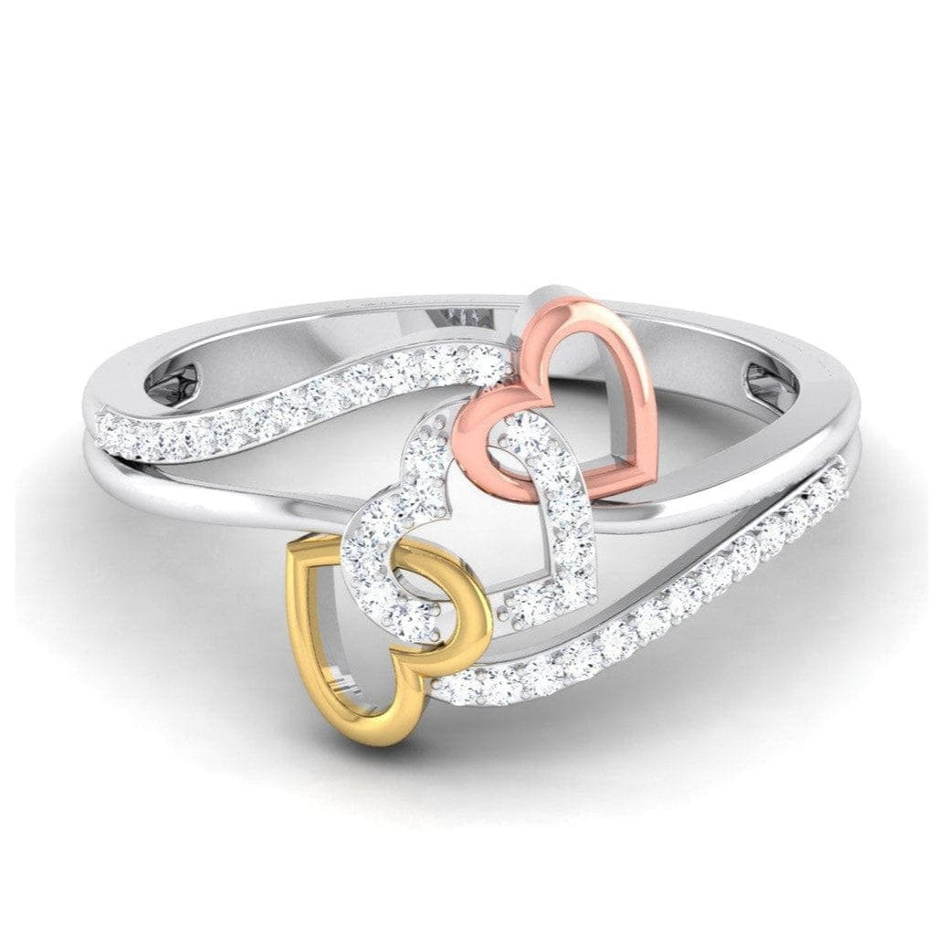 Jewelove™ Rings Designer Triple Heart Platinum Ring Multicolor Gold with Diamonds JL PT 556