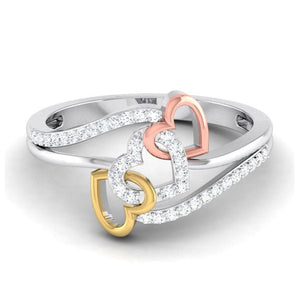 Jewelove™ Rings Designer Triple Heart Platinum Ring Multicolor Gold with Diamonds JL PT 556