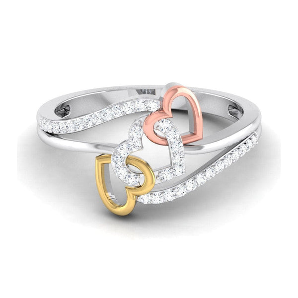 Jewelove™ Rings Designer Triple Heart Platinum Ring Multicolor Gold with Diamonds JL PT 556