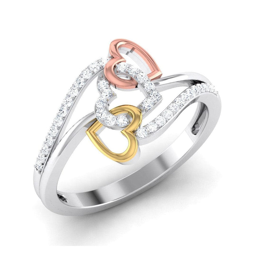 Jewelove™ Rings Designer Triple Heart Platinum Ring Multicolor Gold with Diamonds JL PT 556