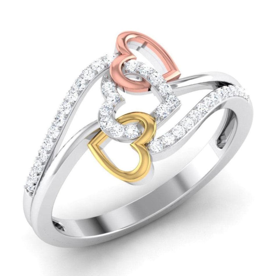 Jewelove™ Rings Designer Triple Heart Platinum Ring Multicolor Gold with Diamonds JL PT 556