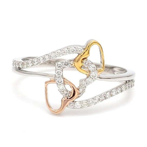 Jewelove™ Rings Designer Triple Heart Platinum Ring Multicolor Gold with Diamonds JL PT 556