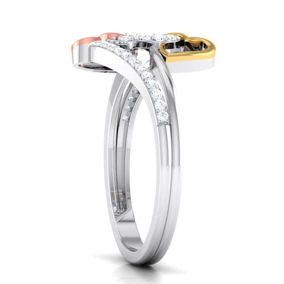 Jewelove™ Rings Designer Triple Heart Platinum Ring Multicolor Gold with Diamonds JL PT 556