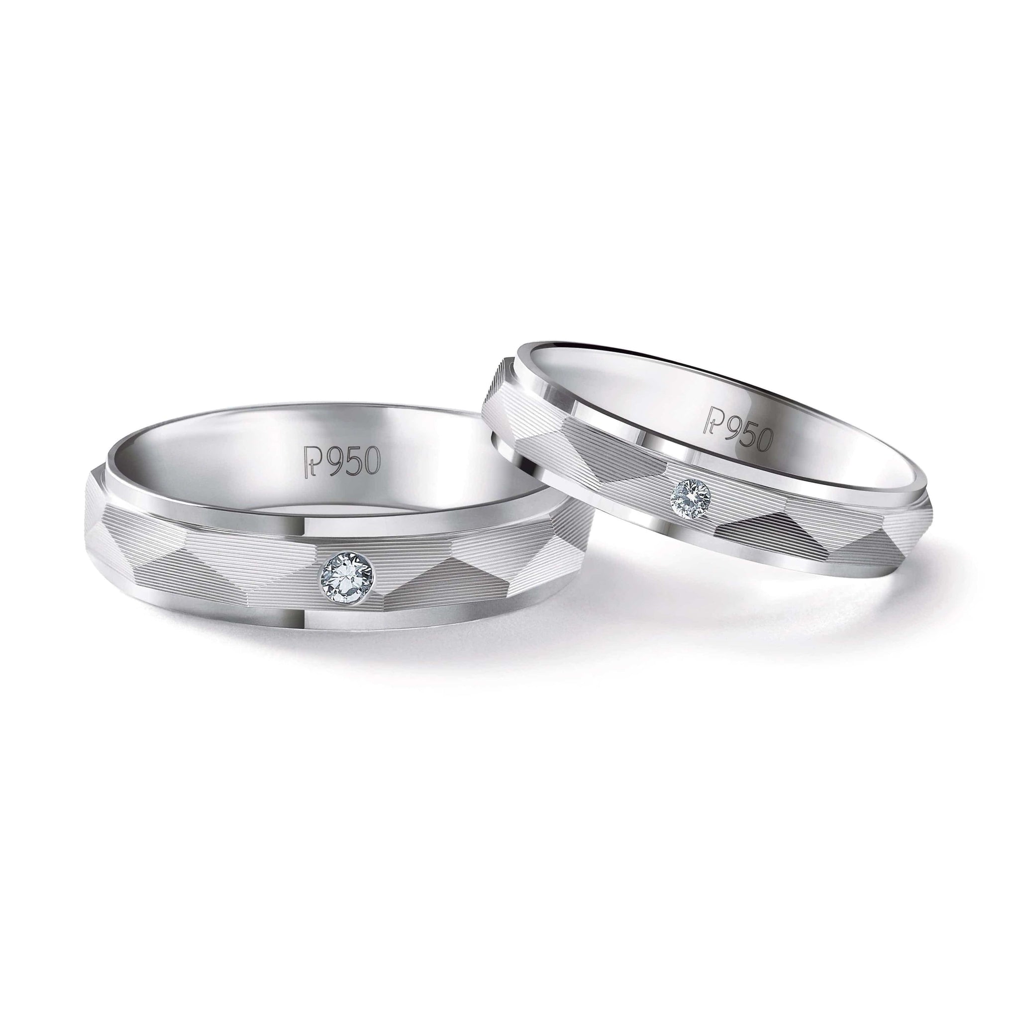 Jewelove™ Rings Designer Zigzag Platinum Couple Rings with Single Diamonds JL PT 526